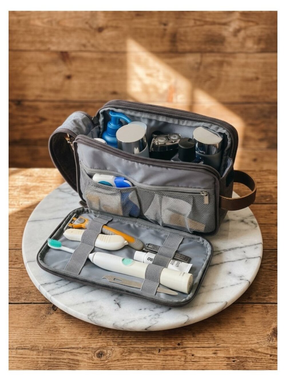 Canvas Travel Toiletry Organizer Water Resistant Shaving Bag for Men